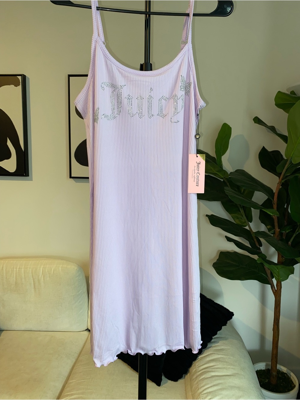 Juicy Couture Light Lilac Ribbed Slip Dress with Rhinestone Logo